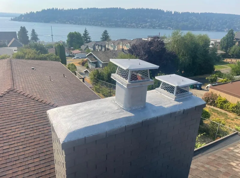 Stainless steel chimney cap installed on a Bellevue WA home