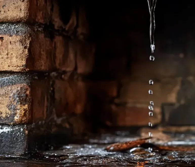 Water in the firebox after rain — chimney repair warning sign